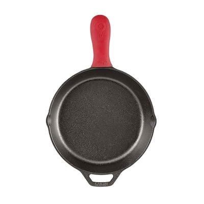 Lodge Cast Iron Skillet With Red Silicone Hot Handle Holder, 10.25 Inch