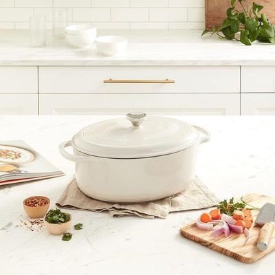 Lodge Enameled Cast Iron Oval Dutch Oven, (7-Quart) - Oyster White