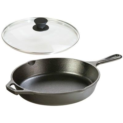 Lodge Pre-Seasoned Cast Iron Skillet With Tempered Glass Lid 10.25 Inch - Black