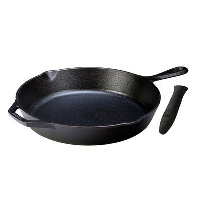 Lodge Pre-Seasoned Cast Iron Frying Pan With Silicone Hot Handle Holder - Black