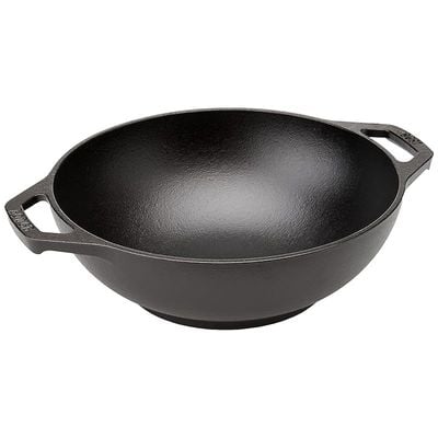 Lodge 9 Inch Cast Iron Mini Wok With Loop Handles - Black