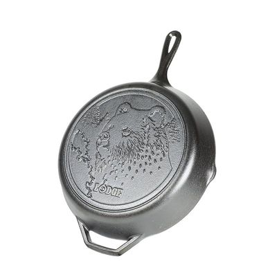 Lodge Wildlife Series Seasoned Cast Iron Skillet With Bear Scene And Assist Handle 12 Inch - Black