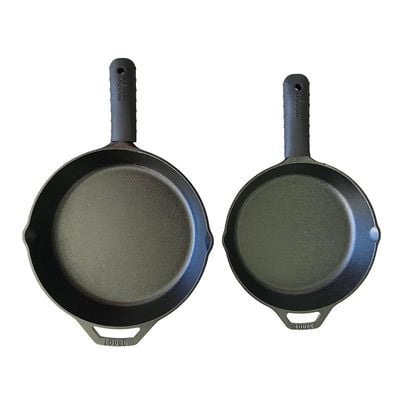 Lodge Seasoned Cast Iron Skillet Frying Pans Bundle, 12" And 10.25", Set of 2