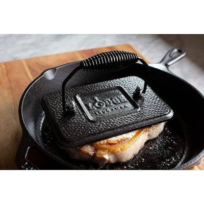 Lodge Pre-Seasoned Cast Iron Grill Press With Cool-Grip Spiral Handle - Black