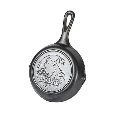 Lodge Wildlife Series-6.5" Cast Iron Skillet With Wolf Scene - Black