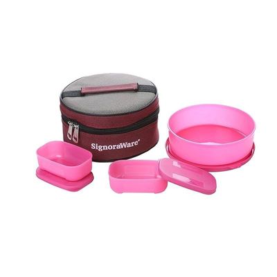 Signoraware Classic Lunch Box Set With Bag 800Ml Pink