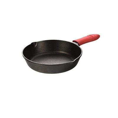 Lodge Cast Iron Skillet With Red Mini Silicone Hot Handle Holder 8 Inch