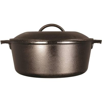 Lodge 5 Quart Cast Iron Dutch Oven Pre-Seasoned Pot With Lid & Dual Loop Handle - Black