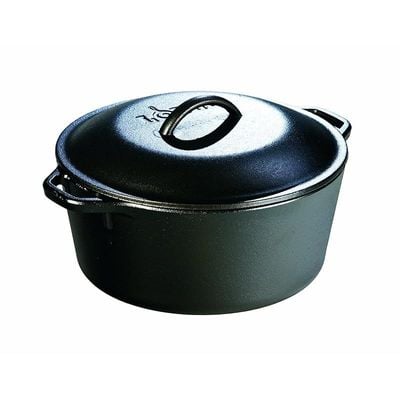 Lodge 5 Quart Cast Iron Dutch Oven Pre-Seasoned Pot With Lid & Dual Loop Handle - Black