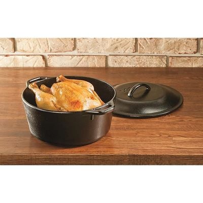 Lodge 5 Quart Cast Iron Dutch Oven Pre-Seasoned Pot With Lid & Dual Loop Handle - Black