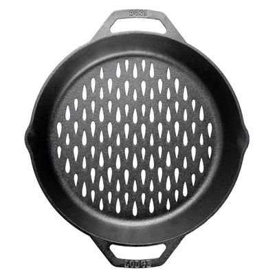 Lodge 12" Cast Iron Dual Handle Grill Basket, 12 Inch - Black