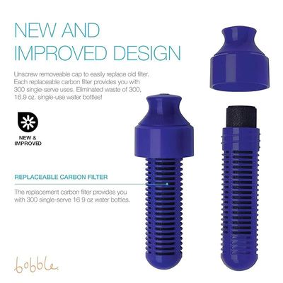 Bobble BPA-Free Classic Plastic Water Bottle, Soft Touch Carry Cap, Replaceable Carbon Filter (18.5 Oz) - Navy Blue