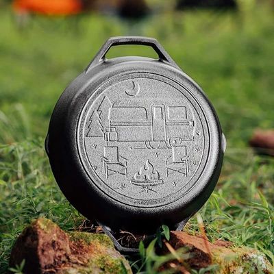 Lodge Cast Iron Wanderlust Series Dual Handled Camper Pan, 10.25 Inch - Black