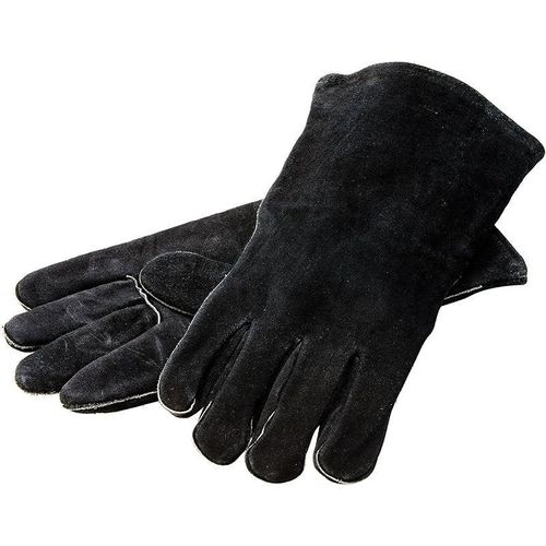 Lodge 14.5 Leather Heat Resistant Gloves for Cast Iron Outdoor Cooking - Black
