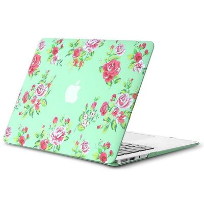 Kuzy Macbook Air 13 Inch Vintage Flowers Rubberized Hard Case - Mint Green