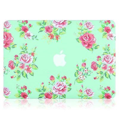 Kuzy Macbook Air 13 Inch Vintage Flowers Rubberized Hard Case - Mint Green