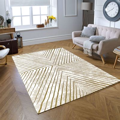 Allora Rug-Geometric Style-Beige-Gold-150 x 230 cm (4.9 x 7.5 ft)