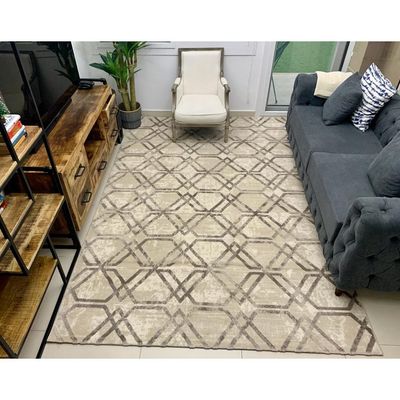 Dominos Rug-Geometric Style-Beige-Brown-150 x 230 cm (4.9 x 7.5 ft)