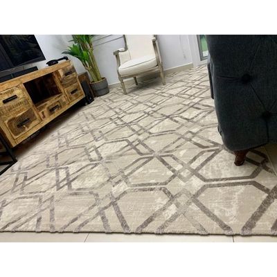 Dominos Rug-Geometric Style-Beige-Brown-150 x 230 cm (4.9 x 7.5 ft)