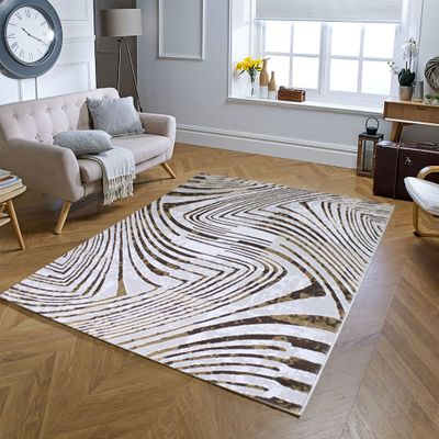 Kratos Rug-Geometric Style-Beige-Brown-150 x 230 cm (4.9 x 7.5 ft)