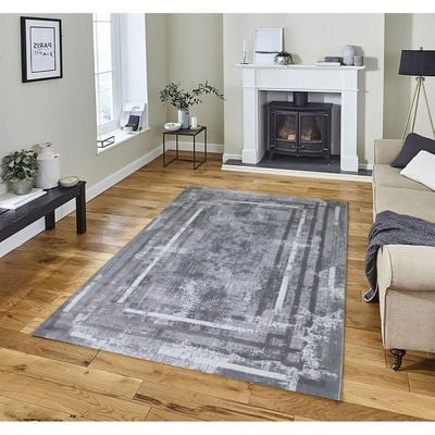 Gurel Rug-Abstract Style-Grey-White-200 x 300 cm (6.6 x 9.8 ft)