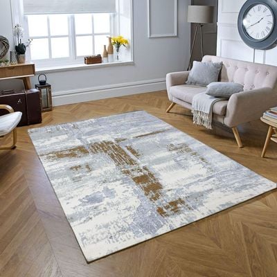 Greg Rug-Abstract Style-Grey-Gold-80 x 150 cm (2.6 x 4.9 ft)