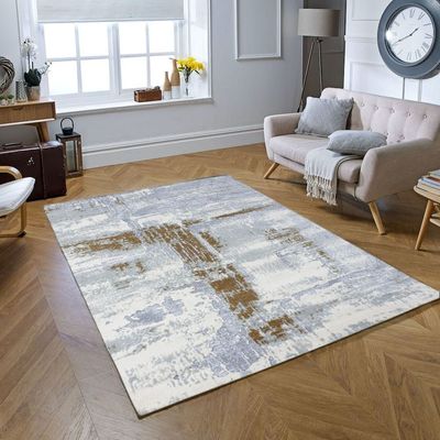 Greg Rug-Abstract Style-Grey-Gold-200 x 300 cm (6.6 x 9.8 ft)