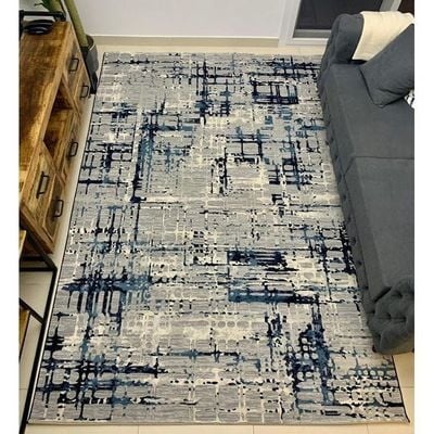 Journey Rug-Abstract Style-Grey-Navy Blue-100 x 300 cm (3.3 x 9.8 ft)