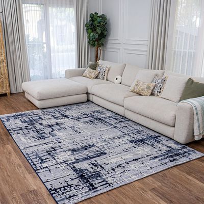 Journey Rug-Abstract Style-Grey-Navy Blue-150 x 230 cm (4.9 x 7.5 ft)