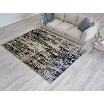 Maram Rug-Abstract Style-Grey-Black-250 x 350 cm (8.2 x 11.5 ft)