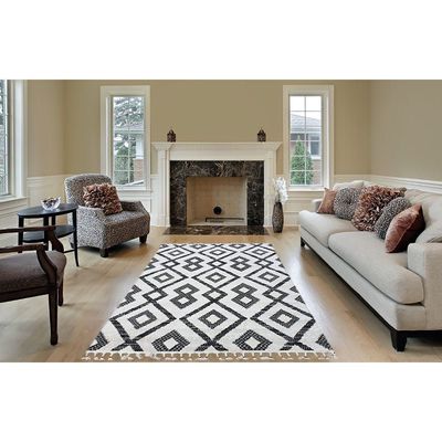 Nikka Rug-Geometric Style-Cream-Black-250 x 350 cm (8.2 x 11.5 ft)