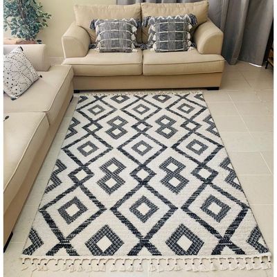 Nikka Rug-Geometric Style-Cream-Black-300 x 400 cm (9.8 x 13.1 ft)