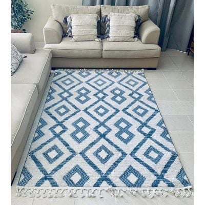 Gyfel Rug-Geometric Style-Cream-Blue-150 x 230 cm (4.9 x 7.5 ft)