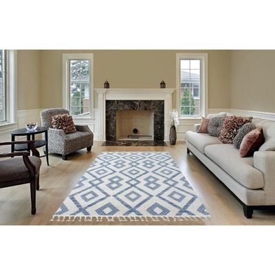 Gyfel Rug-Geometric Style-Cream-Blue-150 x 230 cm (4.9 x 7.5 ft)