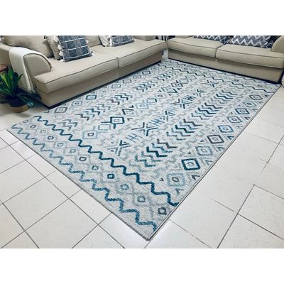Agia Rug-Moroccan Inspired Style-Cream-Blue-80 x 150 cm (2.6 x 4.9 ft)