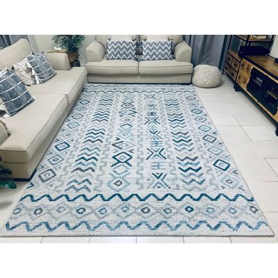 Agia Rug-Moroccan Inspired Style-Cream-Blue-80 x 150 cm (2.6 x 4.9 ft)
