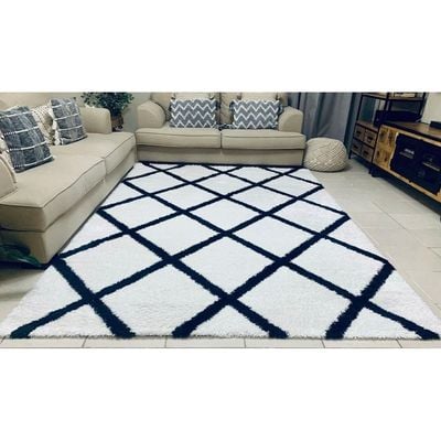 Xanthi Rug-Fluffy / Shaggy Style-Cream-Black-150 x 220 cm (4.9 x 7.2 ft)