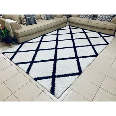 Xanthi Rug-Fluffy / Shaggy Style-Cream-Black-200 x 300 cm (6.6 x 9.8 ft)