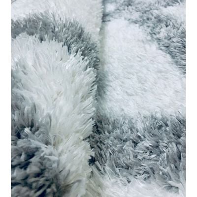 Katerini Rug-Fluffy / Shaggy Style-Cream-Grey-80 x 150 cm (2.6 x 4.9 ft)