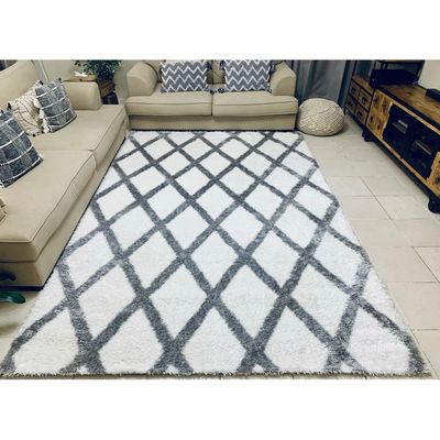 Katerini Rug-Fluffy / Shaggy Style-Cream-Grey-80 x 150 cm (2.6 x 4.9 ft)