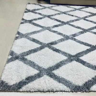 Katerini Rug-Fluffy / Shaggy Style-Cream-Grey-80 x 150 cm (2.6 x 4.9 ft)