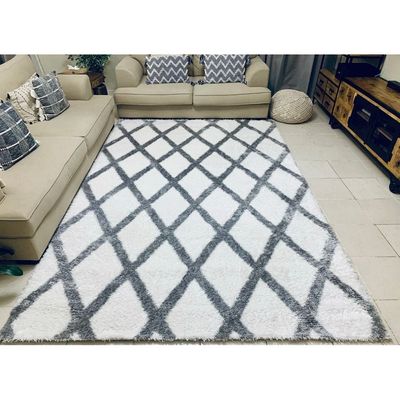 Katerini Rug-Fluffy / Shaggy Style-Cream-Grey-150 x 220 cm (4.9 x 7.2 ft)