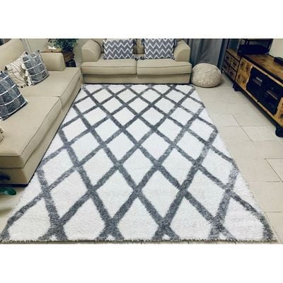 Katerini Rug-Fluffy / Shaggy Style-Cream-Grey-200 x 300 cm (6.6 x 9.8 ft)