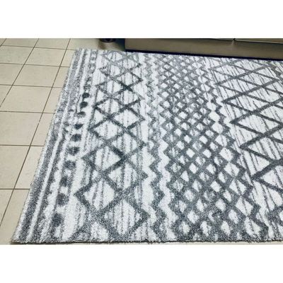 Fes Rug-Fluffy / Shaggy Style-White-Grey-150 x 220 cm (4.9 x 7.2 ft)