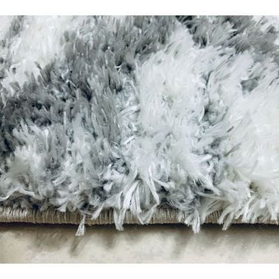 Fes Rug-Fluffy / Shaggy Style-White-Grey-250 x 350 cm (8.2 x 11.5 ft)