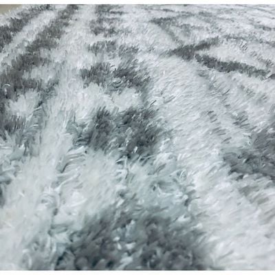 Fes Rug-Fluffy / Shaggy Style-White-Grey-250 x 350 cm (8.2 x 11.5 ft)