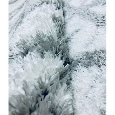 Fes Rug-Fluffy / Shaggy Style-White-Grey-250 x 350 cm (8.2 x 11.5 ft)