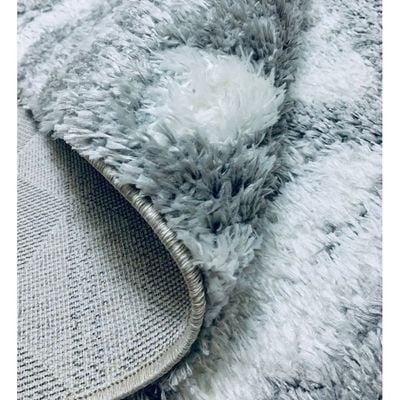 Fes Rug-Fluffy / Shaggy Style-White-Grey-250 x 350 cm (8.2 x 11.5 ft)