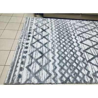 Fes Rug-Fluffy / Shaggy Style-White-Grey-250 x 350 cm (8.2 x 11.5 ft)