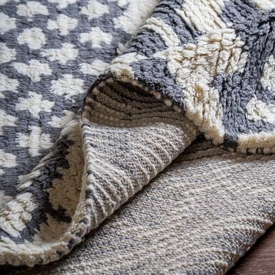 Fes Rug-Fluffy / Shaggy Style-White-Grey-250 x 350 cm (8.2 x 11.5 ft)